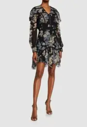 $2500 Etro Women's Blue Silk Floral Lace Overlay Button-Front Dress Size 40