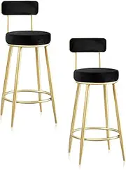 Bar Stools Set of 2 Velvet Padded Bar Chairs with Footrest Kitchen High Stools Supported Gold Metal Legs for Breakfast Bar, Counter, Kitchen,Black