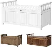 ALFORDSON Outdoor Wooden Bench Storage Box, Durable Fir Wood Cabinet Garden Seat with 160L Storage Capacity, Tool Chest Toy Storages Cabinet Container for Patio Garden Lawn Balcony, 300kg Max, White
