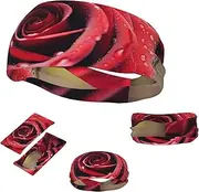 [QMNEHJ] Sports Headband for Men Women Moisture Wicking Athletic Sweatband Beautiful Red Rose Workout Sweat Bands Non Slip Headbands Stretchy Hairband for Running Cycling Football Yoga