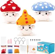 WATINC Mushroom Wool Needle Felting Kit - Set of 3 Red Blue Yellow Mushroom Doll Wool Felt Needle Felting Tools Foam Pad, DIY Home Decoration Needle Felting Craft Party Supplies for Beginners