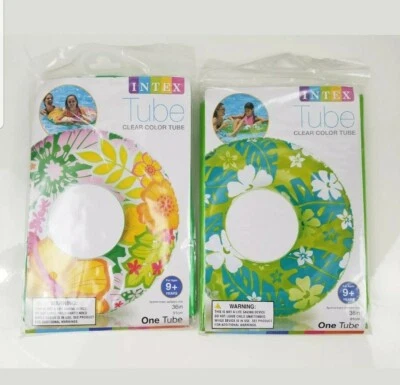 Lot of 2 INTEX Tube Inflatable Swimming Beach Pool Float 36" Hawaiian Floral