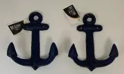 ANCHOR Wall Hooks 6” x 5” Cast Iron Navy Blue Rustic, New With Tags (Set Of Two)