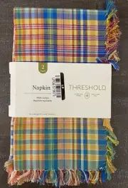 Threshold Checkered Print 2 Piece 100% Cotton Fabric Napkin Set 18" x 18" New