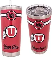 Desert Cactus University of Utah 22oz Rally Tumbler UT Utes Insulated Stainless Steel with Lid and Straw Reusable Double Walled Cup Hot and Cold Drinkware Full Color 22 Ounces (Red)