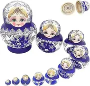 Nesting Dolls 1 Set(10Pcs) Girl Pattern Matryoshka Doll Wooden Blue Matrioshka Russian Nesting Dolls Stacking Toys for Kids, Home Decoration, Gifts for Kids Matryoshka Doll Matrioshka