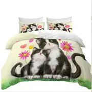 Cute Black and White Cats Mother and Daughter Quilt Cover