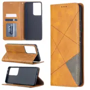 For Samsung Galaxy S21 Ultra Case Rhombus Texture Folio Magnetic PU Leather Wallet Cover, Kickstand, Yellow