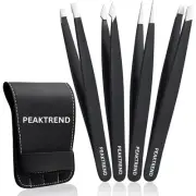 4-Piece Tweezers Set, High Precision Stainless Steel Eyebrow Tweezers for Fac...