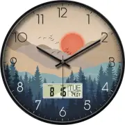 Silent Wall Clock with Day Week Temperature Wilderness with Sunset Non-tickin...