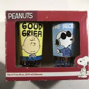 Peanuts Glassware Set of Two 16 oz Glasses Charlie Brown & Snoopy Vintage