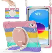 Tablet PC Case Case Compatible with iPad 11th Gen A16 11 Inch 2025,Heavy Duty TPU Shockproof Kids Case,360 Degree Rotating Multi-Function Grip Bracket+Shoulder Strap Rugged Cover Protective Case(Colou