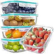 [DULCE DOM] 5 Pack Glass Containers with Airtight Lids (1040ML/35Oz) BPA-Free for Kitchen Storage & Organisation Meal Prep, Lunch Box Stackable Glass Containers for Kitchen Office & Camping