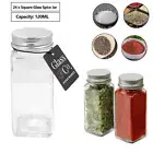 24 x Clear Square Glass Spice Jars Herb Seasoning Condiment Storage Bottle 120ml