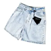 Decjuba Denim Shorts Size 6 Kira Women Rigid Longline Caribbean Blue BNWT