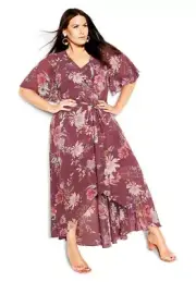 City Chic Sweet Botanical Wrap Maxi Dress Womens Sz 16 Cottagecore Boho Prairie