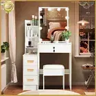 Dressing Table Vanity Set Make Up Desk with 10 LED Lighted Mirror & Stool White
