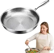 Ssiraat Pure Titanium Pan Hammered Pattern, Uncoated Titanium Hammered Nutri Frying Pan Pro with Lid, for All Stoves and Oven, Dishwasher Safe (no lid,10inch)