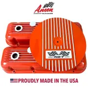 427 Big Block Chevy Finned Orange Valve Covers & 13" Air Cleaner Kit - Ansen USA