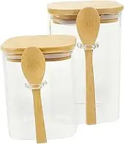 HAKIDZEL 2 Sets Airtight Glass Storage Jars with Spoon Versatile Coffee Containers for Coffee Bar Tea Snacks and Dried Fruits Premium Glass and Material Capacity