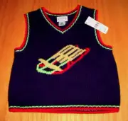 New WT Snow Sled Navy Blue Sweater Vest Baby Boy's 12 Months Talbots Christmas