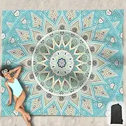 Hiwoss Beach Blanket Waterproof Sandproof Oversized 95”x 80”,Sand Free Beach Mat with Corner Pockets,Portable Mesh Bag for Beach Festival,Picnic,Travel and Outdoor Camping (Tealish Green)