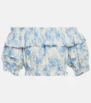 [LoveShackFancy] LoveShackFancy Audrille linen-blend cropped top AU 8 white