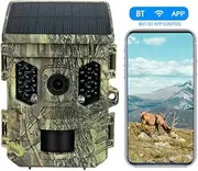 Wildlife Camera Solar Powered Trail Camera 4K 1080P Night Vision BT WiF APP WiF Enabled Hunting Cameras Motion Activated 16MP Game Camo