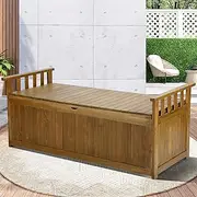LI LIVSIP Fir Wood Bench for Garden Porch Poolside Balcony, 220KG Weight Capacity, Large Storage Box Container Bench with Armrest, Natural