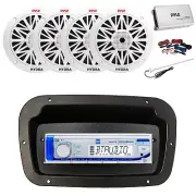 Dual Marine Radio,Spa Bezel,Adapter,Antenna,Amp w/Kit, 4x 8'' 300W White Speaker