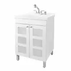 Utility Sink with Cabinet Vanity with Chrome Finish Pull-Out Faucet - White