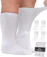 Pembrook Extra Wide Socks for Swollen Feet - 4 Pair Bariatric Socks for Edema and Lymphedema | Extra Wide Calf Socks, No Grips - 4-pairs (White), One Size