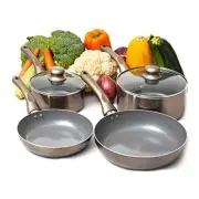 6 Pcs Dark Grey Nonstick Cookware Set, Pots And Pans Set Non stick With Glass