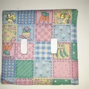 Vintage Fabric Covered Light Switch Plate Double Country Pastel Print Hand Made