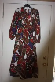 Farm Rio Anthropologie V-Neck Maxi Dress Tropical Leaf Print Womens 4 NWT