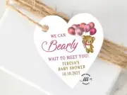 12 White Gift Tags Baby Shower Girl Favour Bomboniere Personalised Heart Bearly