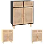 Solid Wood Pine Sideboard White Natural Rattan Buffet Cabinet Cupboard vidaXL