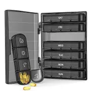 Weekly Pill Organizer 4-Times A Day, Daily Pill Box 7 Day Portable for Travel, Light-Proof Pill Case Black