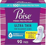 Poise Ultra Thin Incontinence Pads with Wings, Moderate Absorbency, Bladder Control Pads, 90 Count (3 Packs of 30)