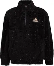 [adidas] Long Sleeve Mock Neck Furry Lurex Pullover Black, Black, Large