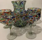 7 Piece Set 1 Pebble XL Pitcher And 6 Margaritas Glasses pebble 14 oz