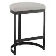 Luxe Modern Black Iron Counter Bar Stool Cushion Half Moon Off White Round Open