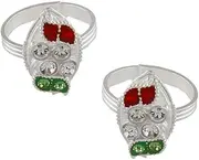 [Generic] Red-Green Colour Wonderful Silver Tone Ring Bichudi for Women By Indian Collectible, Metal,Silver, No Gemstone