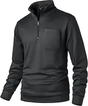 [Sungerdasa] Men's Quarter Zip Pullover Long Sleeve Lightweight Fleece Sweatshirt Stand Collar Solid Tops