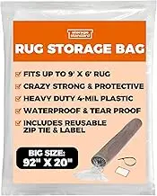 Heavy Duty Rug Storage Bag - Reusable Rug Shipping Bag, Waterproof Plastic Rug Cover - Fits Rolled Carpet Up to 6 x 9 Feet, 4 Mil Thick Tear Proof Plastic Storage Bag - 1 Clear Bag, 92 x 20 Inches