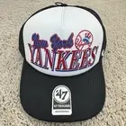 New York Yankees ‘47 Trucker Creedence Foam Mesh Snapback White Black Roped Cap