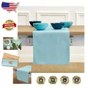Handcrafted 100% Pure Linen Table Runner 14 x 90 Inch - Timeless Aqua Blue Style