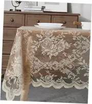 60 x 84 Lace Tablecloth. Gold Linen Rectangle Tablecloth with English Rose