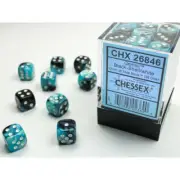 Chessex Dice Sets: Gemini # 5 12mm d6 Black Shell/White (36)