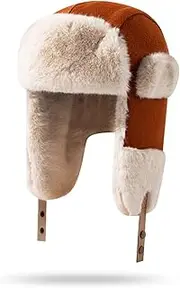 [Clakllie] Women Men Furry Trapper Hat Winter Trooper Hat Faux Fur Ushanka Russian Hats Windproof Thermal Snow Caps Skiing Hat, S-pl18-caramel, One Size
